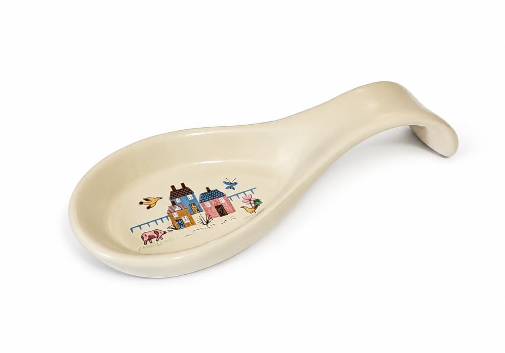 Vintage Heartland International China Spoon Rest Floral House Stoneware 9"